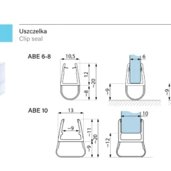 Schemat techniczny uszczelki ABE 6-8 i ABE 10 do kabin prysznicowych - przekroj z wymiarami