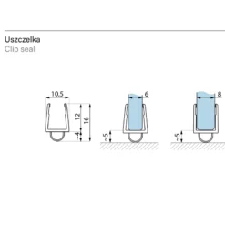 Schemat techniczny uszczelki ADE 6-8 do kabin prysznicowych - przekroj z wymiarami