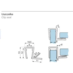 Schemat techniczny uszczelki ASE 6-8 do kabin prysznicowych - przekroj z wymiarami