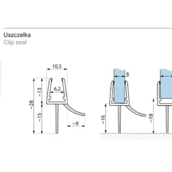 Schemat techniczny uszczelki BSE 6-8 do kabin prysznicowych - przekroj z wymiarami