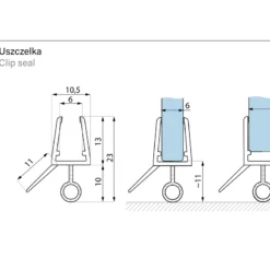 Schemat techniczny uszczelki DOE 6-8 do kabin prysznicowych - przekroj z wymiarami