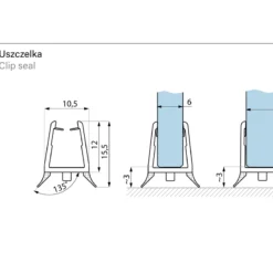 Schemat techniczny uszczelki podporowej GCE 6-8 do kabin prysznicowych - przekroj z wymiarami 135 stopni