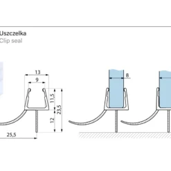 Schemat techniczny uszczelki GGE 8-10 do kabin prysznicowych - przekroj z wymiarami