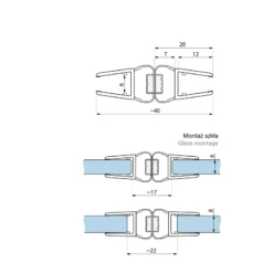 Schemat techniczny uszczelki magnetycznej PMBEN 6-8 do kabin prysznicowych - przekroj z wymiarami 180 stopni