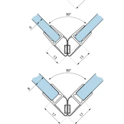 Schemat techniczny uszczelki magnetycznej PMFEN 6-8 do kabin prysznicowych - przekroj z wymiarami 90 stopni