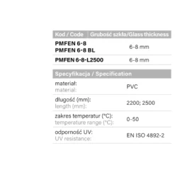 Specyfikacja parametry uszczelki magnetycznej PMFEN 6-8 - material PVC dlugosc 2200mm grubosc szkla 6-8mm