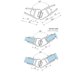 Schemat techniczny uszczelki magnetycznej PMSEN 6-8 do kabin prysznicowych - przekroj z wymiarami 135 stopni
