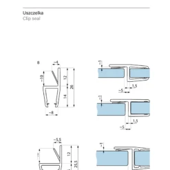 Schemat techniczny uszczelki OWE 6-8 i OWE 10 do kabin prysznicowych - przekroj z wymiarami