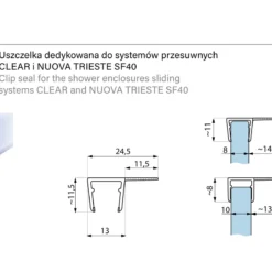 Schemat techniczny uszczelki SDEN 8-10 do kabin prysznicowych przesuwnych - przekroj z wymiarami