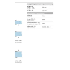 Specyfikacja parametry uszczelki WSE - material PVC dlugosc 2500mm grubosc szkla 6-8mm i 8-10mm